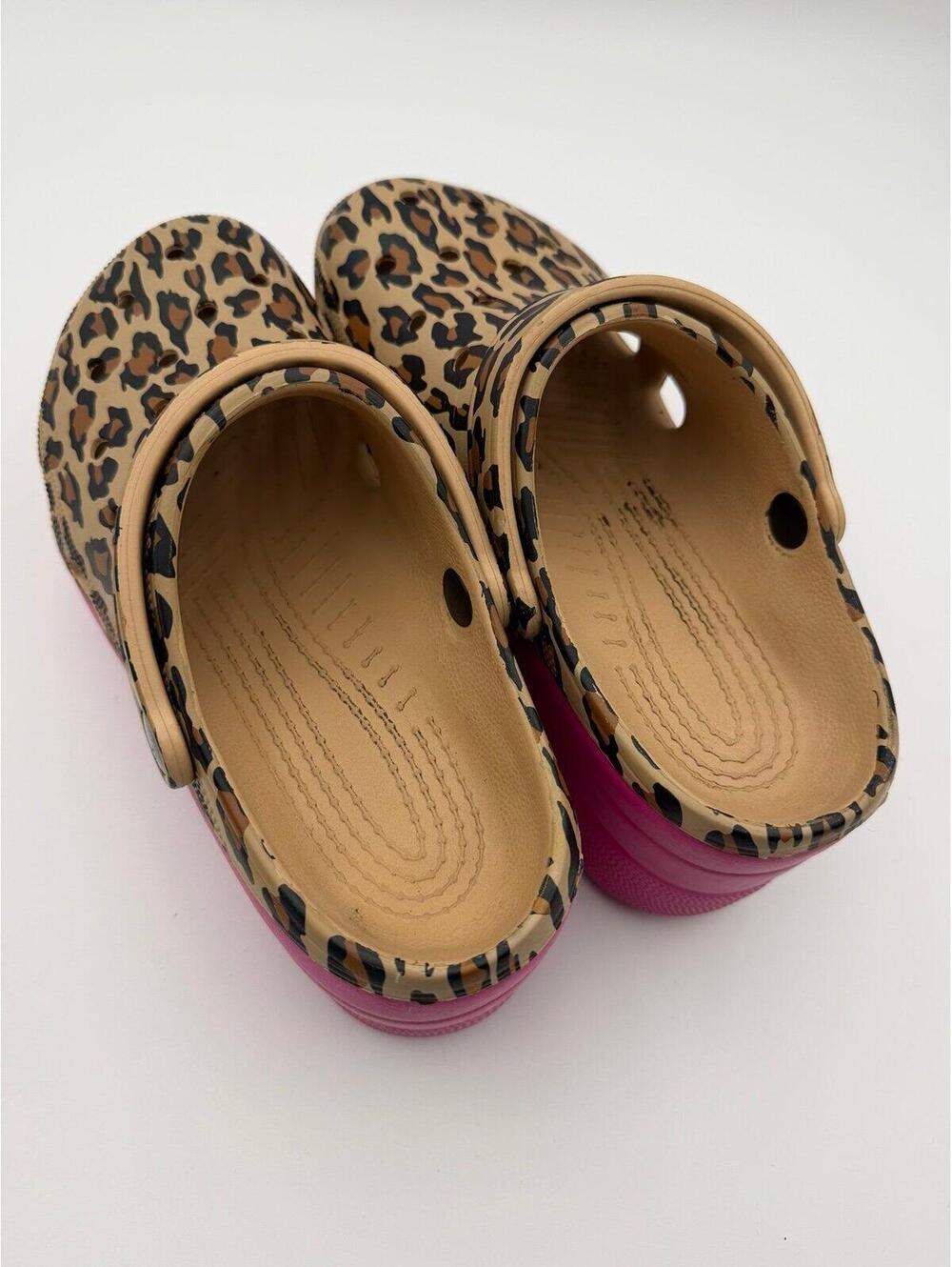 Cheetah Animal Print Platform Clogs Bright Pink Chunky Sole Slip On Shoes 38 7.5 - Picture 2 of 5